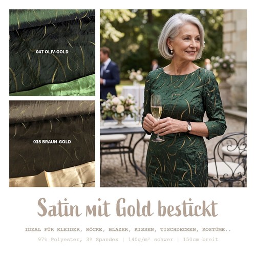 Satin stoff meterware mit gold - stoff,