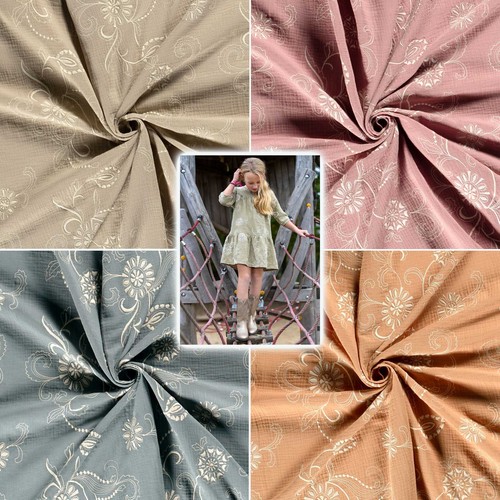 Musselin stoff floral bestickt - musselin,